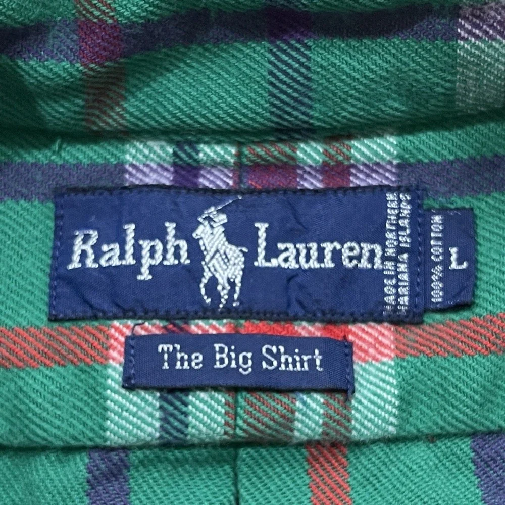Vintage Ralph Lauren The Big Shirt Flannel Button Down Mens L Plaid Oversived